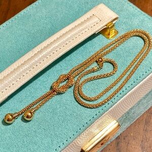 18K Italian Yellow Gold Popcorn-Link Lariat Necklace with Knot Detail